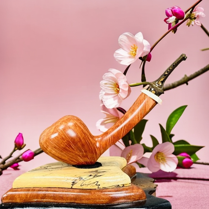 中国女斗师久石 手工石楠木烟斗 光面长杆橡果斗