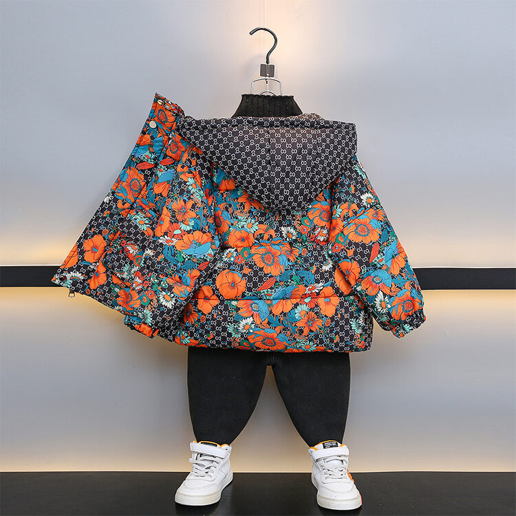 儿童棉服冬季男童2023新款加厚棉衣外套男宝宝冬装大花棉袄潮