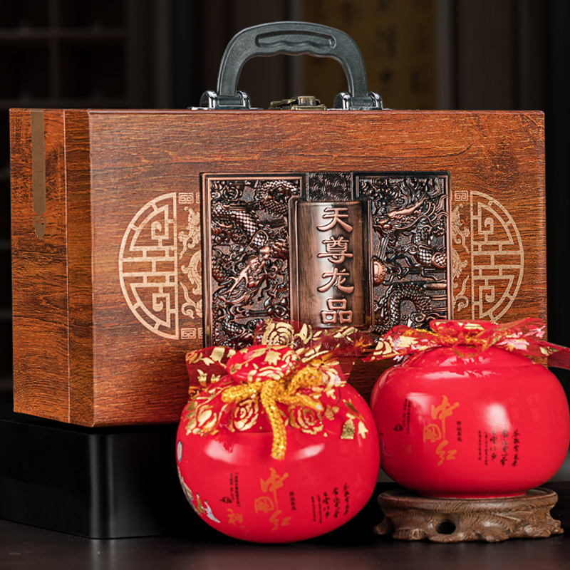 【远大前程】普洱熟茶碎银子 天尊龙品陶瓷罐500g手提木质礼盒装