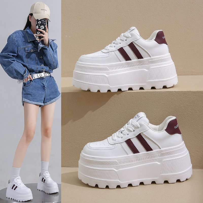 8厘米秋冬百搭厚底增高皮面小白鞋松糕底韩版显脚小休闲加绒全皮