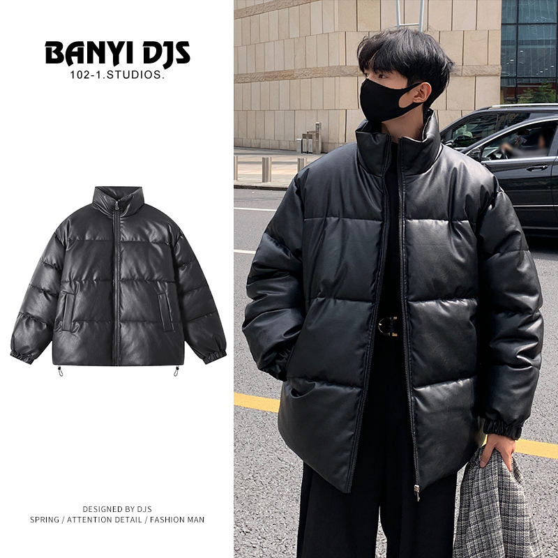 面包服皮衣棉袄外套男冬季高级感纯色棉衣潮牌防风防水pu皮棉服