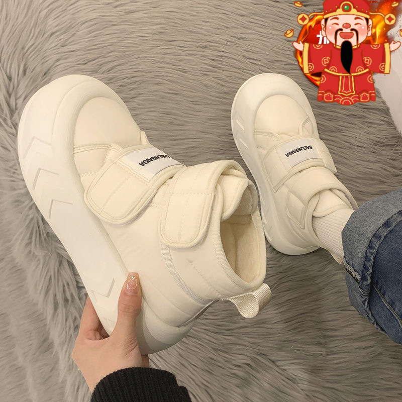 秋冬雪地靴网时尚百搭厚底防水雪地靴红休闲潮鞋加绒加厚白鞋保暖