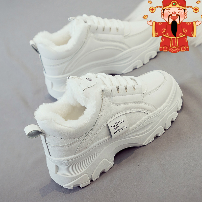 厚底老爹鞋女款2023新款秋冬季加绒女鞋子百搭小白休闲增高运动鞋