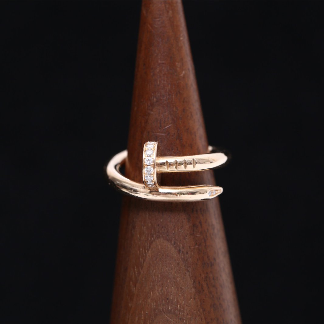 99新 Cartier/卡地亚 久久活动 18K带钻 钉子戒指 49 玫瑰金