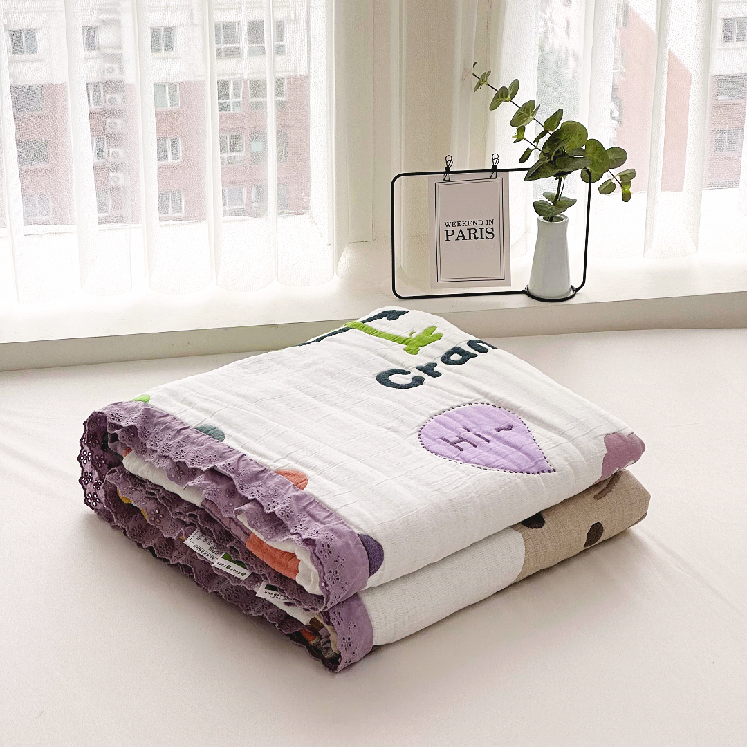  【京かわ会社】多层纱布亲肤厚款柔软泡芙被150*200cm动物王国黄色