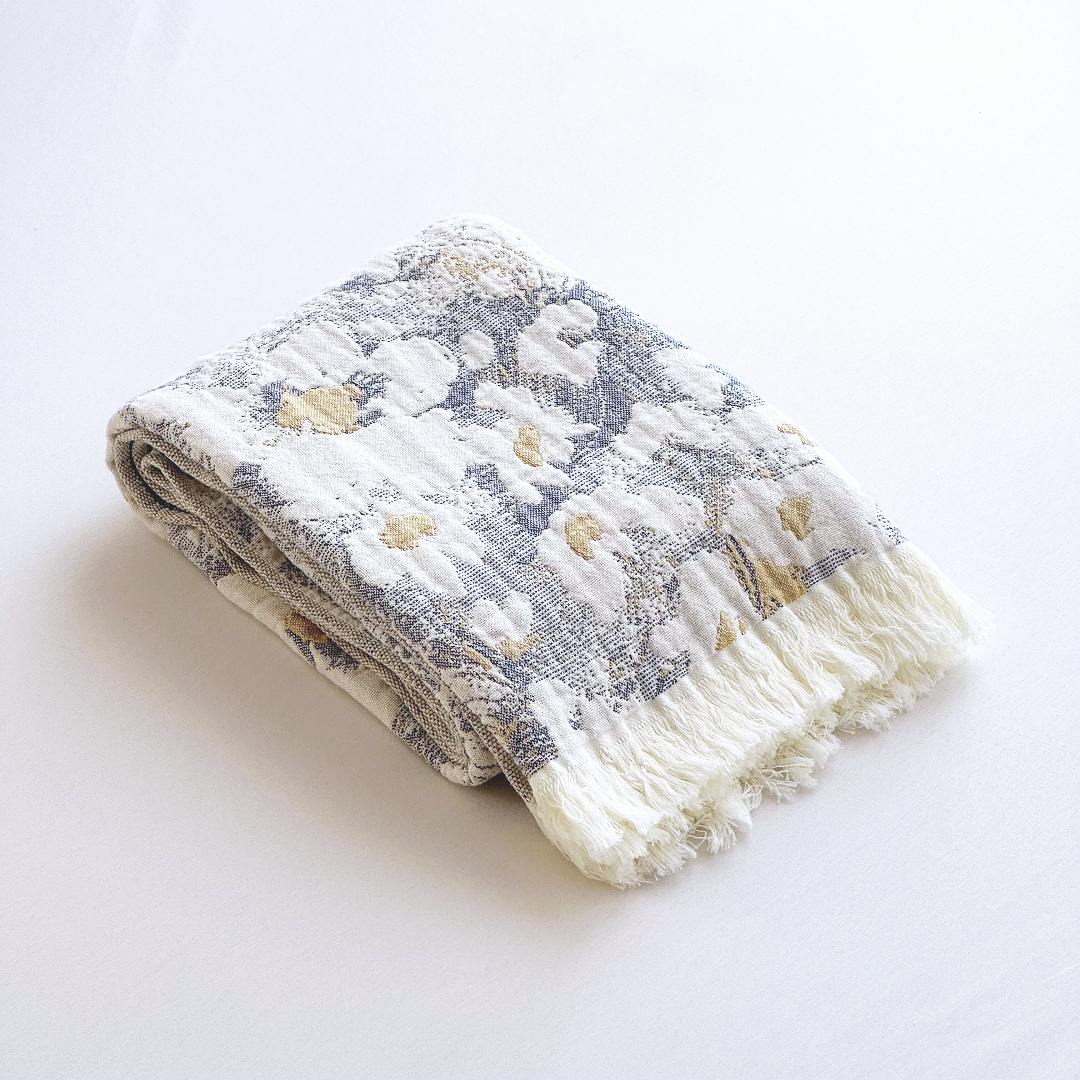 【京かわ会社】纯棉流苏盖毯150*200cm云朵朵-灰