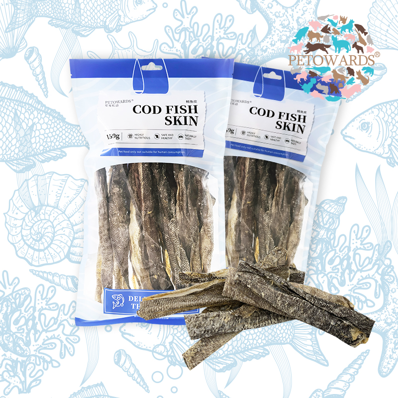 PETOWARDS鳕鱼皮长条狗狗食物训练海洋宠物食品纯鱼皮磨牙零食