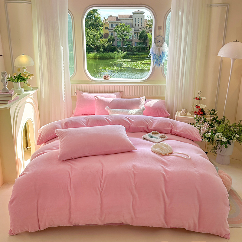 卓诗曼【爆款】新款牛奶绒四件套床上用品加厚保暖纯色简约被套床单