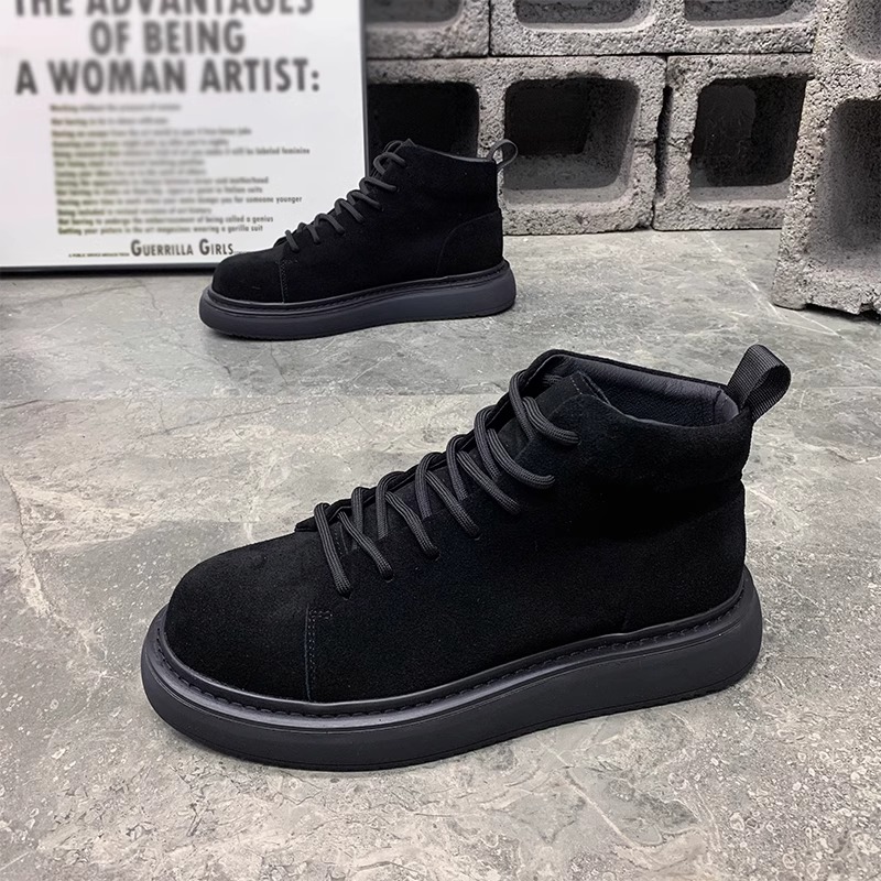 NY男鞋秋冬季新款加绒保暖高帮鞋翻毛皮厚底马丁靴百搭运动休闲鞋