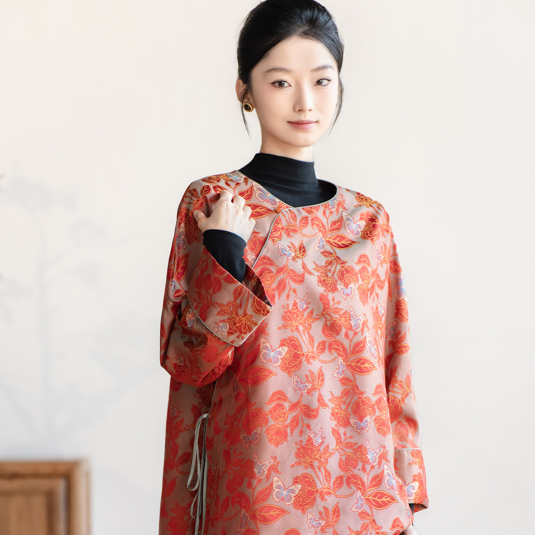 SUYUZHI「朱帘隔燕」非遗宋锦新中式上衣女2024秋季新花萝桑蚕丝