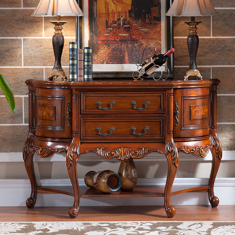 美式玄关桌实木玄关柜欧式半圆餐边柜玄关台门厅装饰靠墙储物柜子