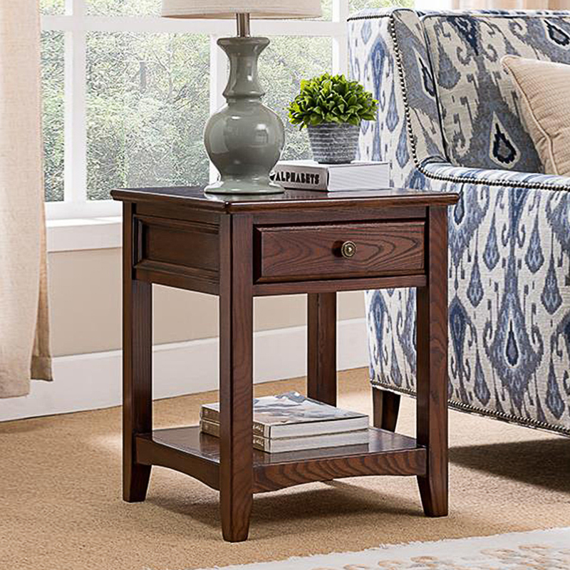 美式边几茶几边柜实木角几客厅沙发储物柜边桌四方桌家用床头柜复
