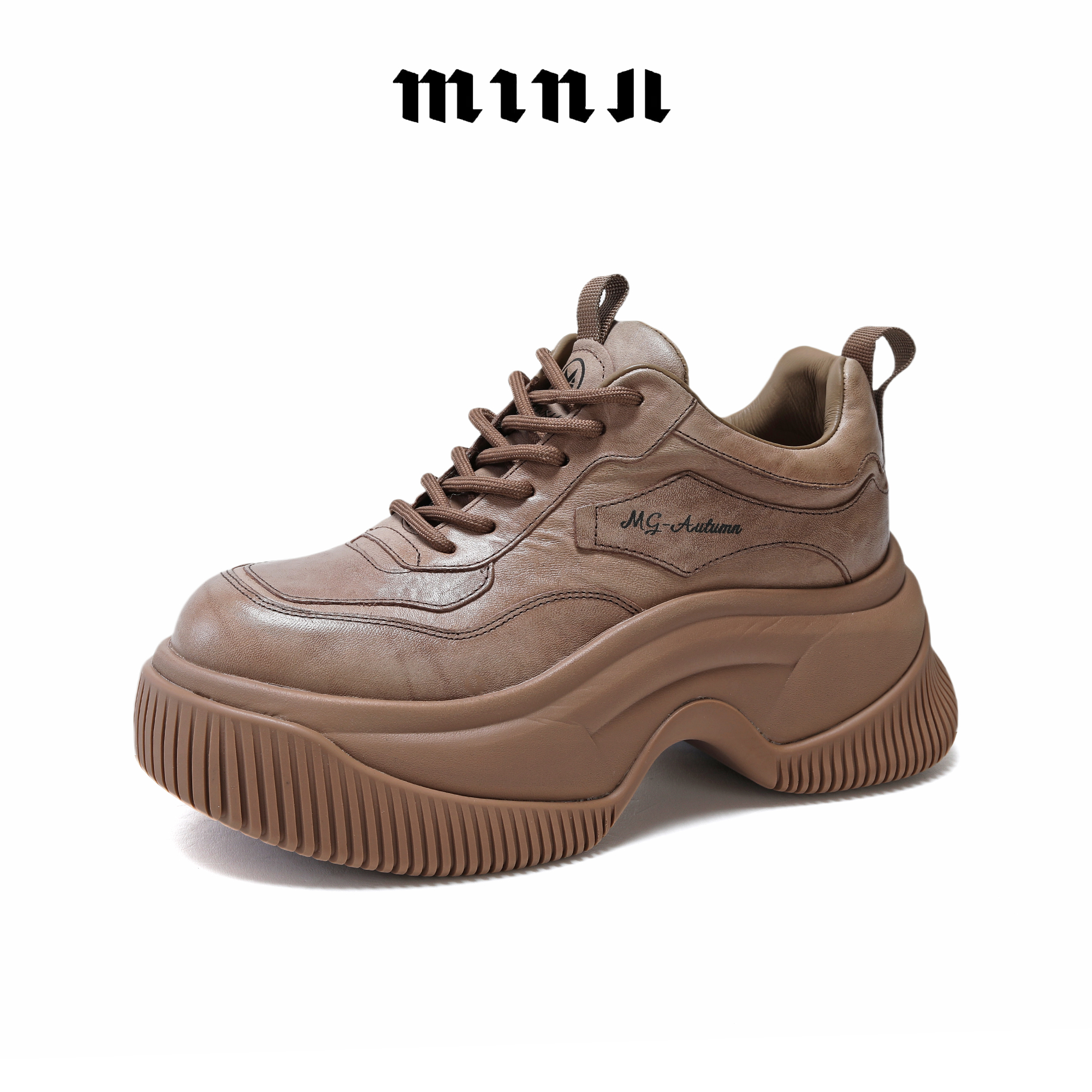 知足敏儿原创正品新款百搭真皮厚底增高系带休闲老爹鞋683-2