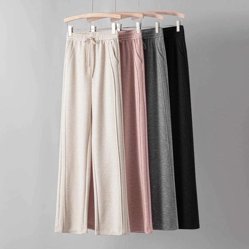 2024新款羚羊 绒高腰秋冬时尚显瘦抽绳松紧腰宽松休闲窄版直筒裤