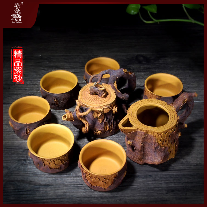 玄雕窑玄雕窑宜兴原矿名家紫砂壶复古纯手工紫砂套装家用泡茶壶