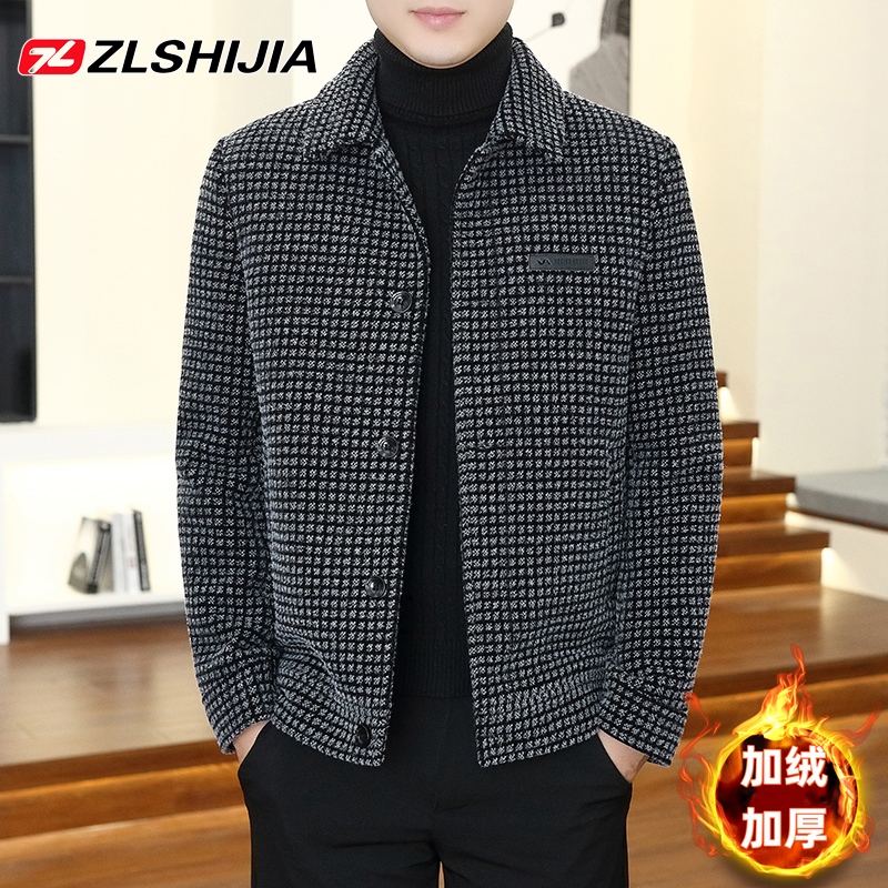男士翻领格子夹克秋冬季短款毛呢大衣青年休闲百搭呢子上衣外套褂