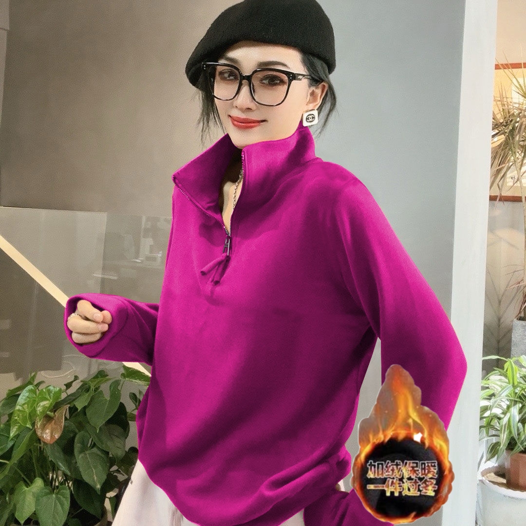 韩版气质时尚百搭显瘦洋气打底衫女宽松大码双面绒保暖设计感卫衣
