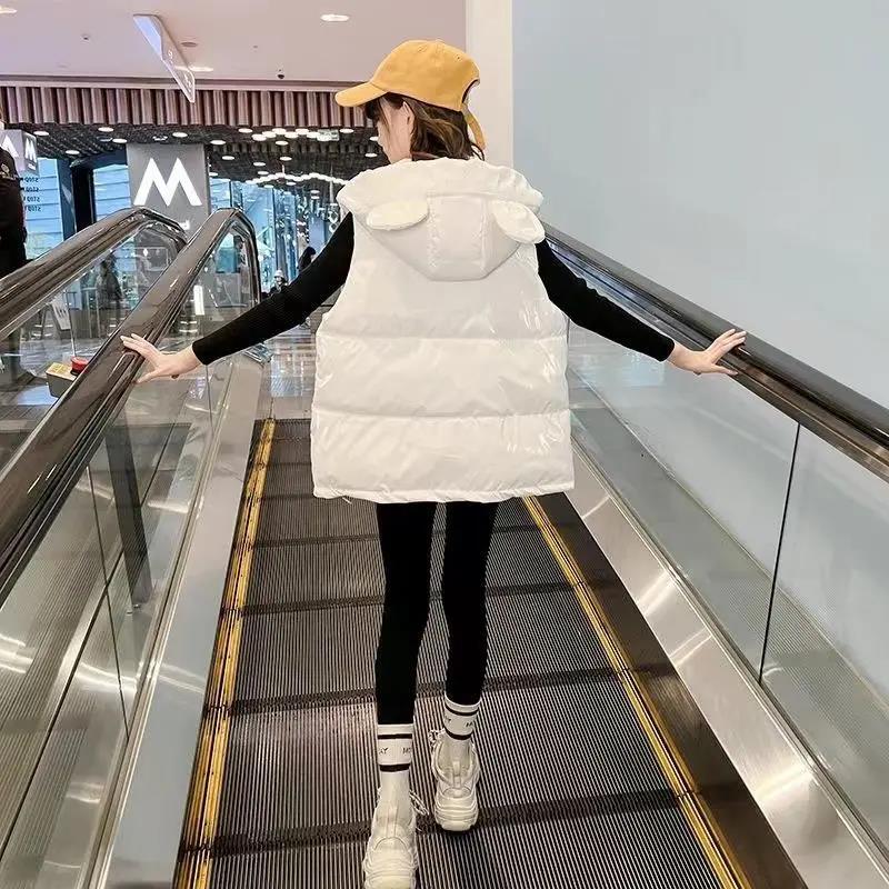 女童加棉马甲秋冬儿童亮面免洗外套中小童洋气加厚外穿小熊背心