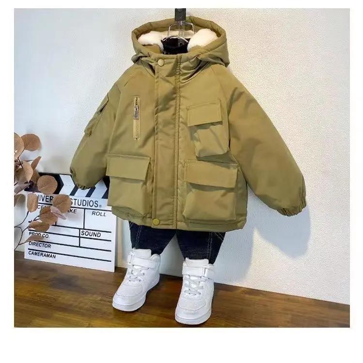 男童冬装棉衣外套2023新款儿童加绒加厚棉服宝宝时髦棉袄上衣连帽