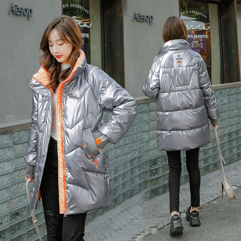 波司澄免洗亮面羽绒棉服女中长款2023新款韩版宽松棉衣冬季