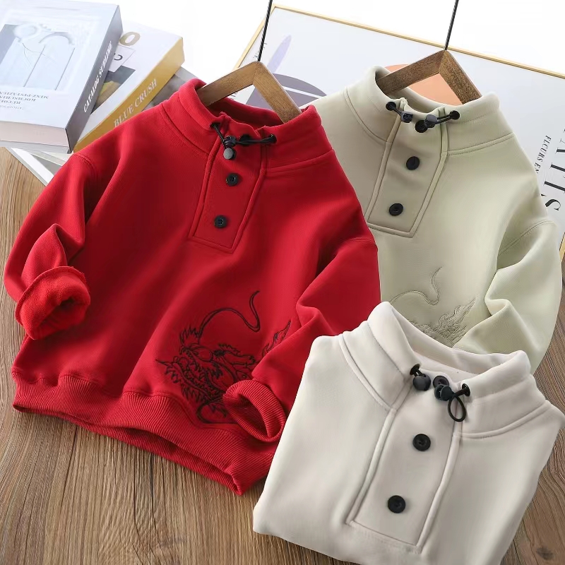 儿款新年加绒时尚国潮立领衫2023秋冬新款儿童时尚一体绒XM7010