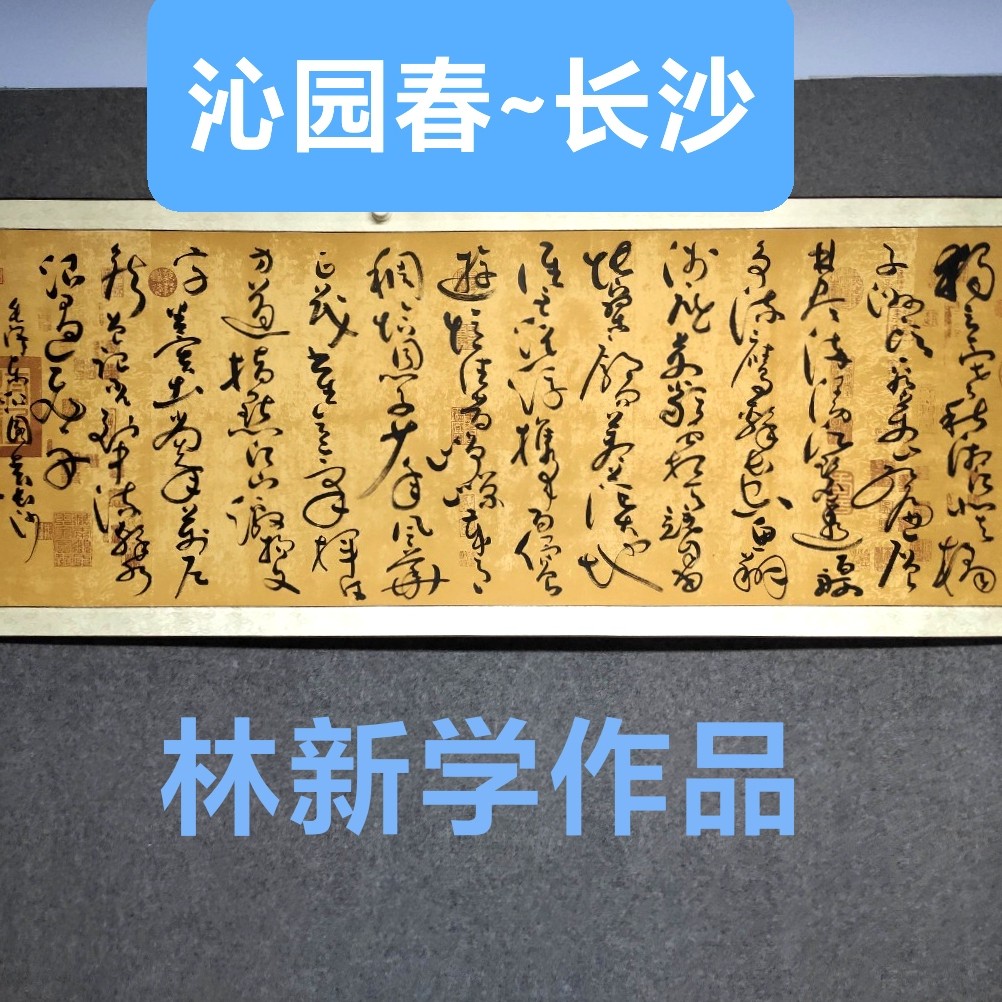 沁园春~长沙/林新学/书法仿古蜡染精装裱220*76