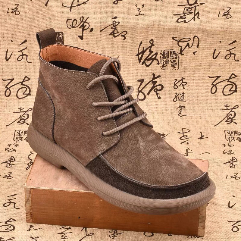 外贸真皮男鞋秋冬头层牛皮透气马丁靴男切尔西短靴高帮百搭休闲鞋