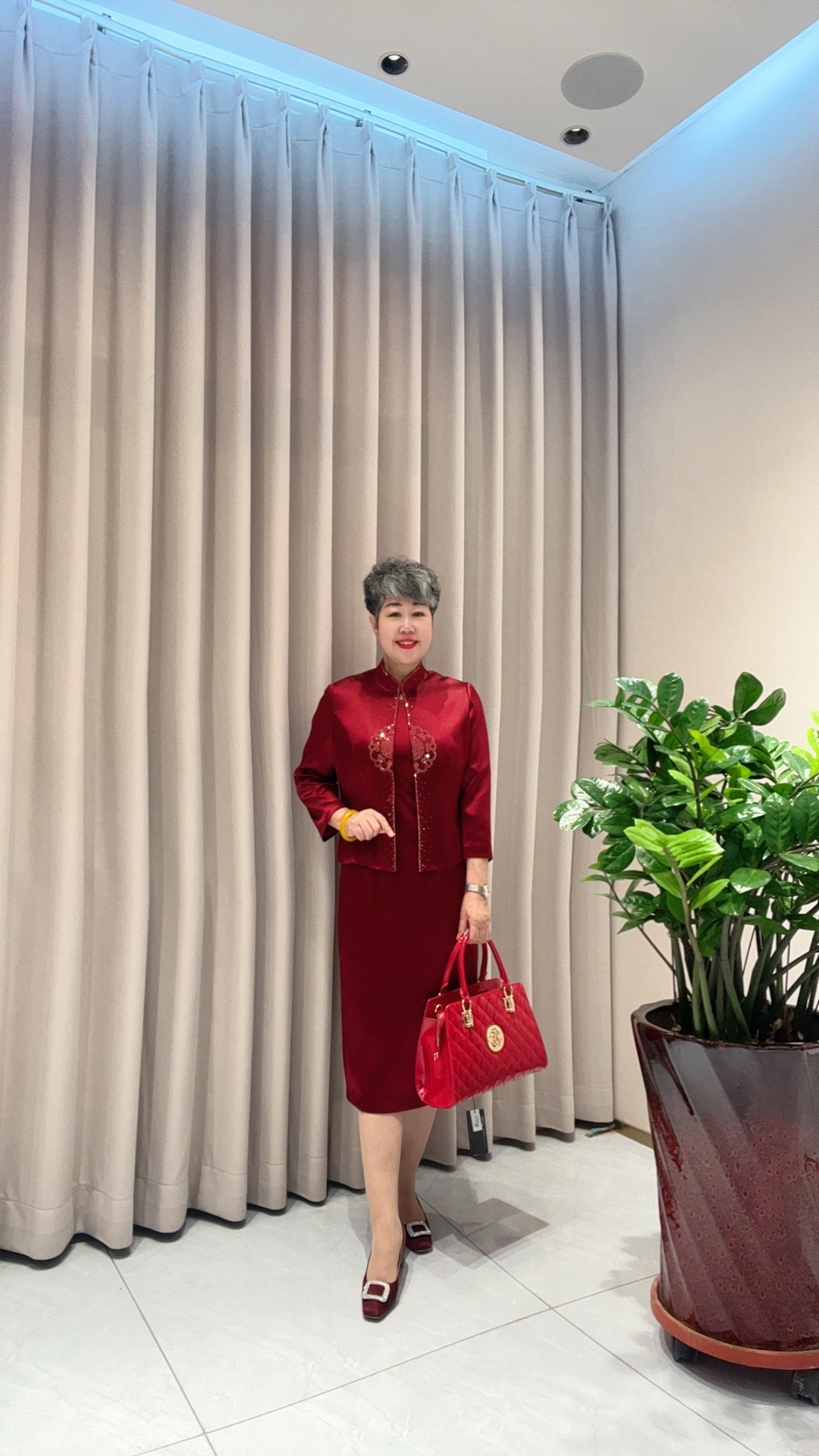 73257高端旗袍喜妈妈喜婆婆气质旗袍套装洋气