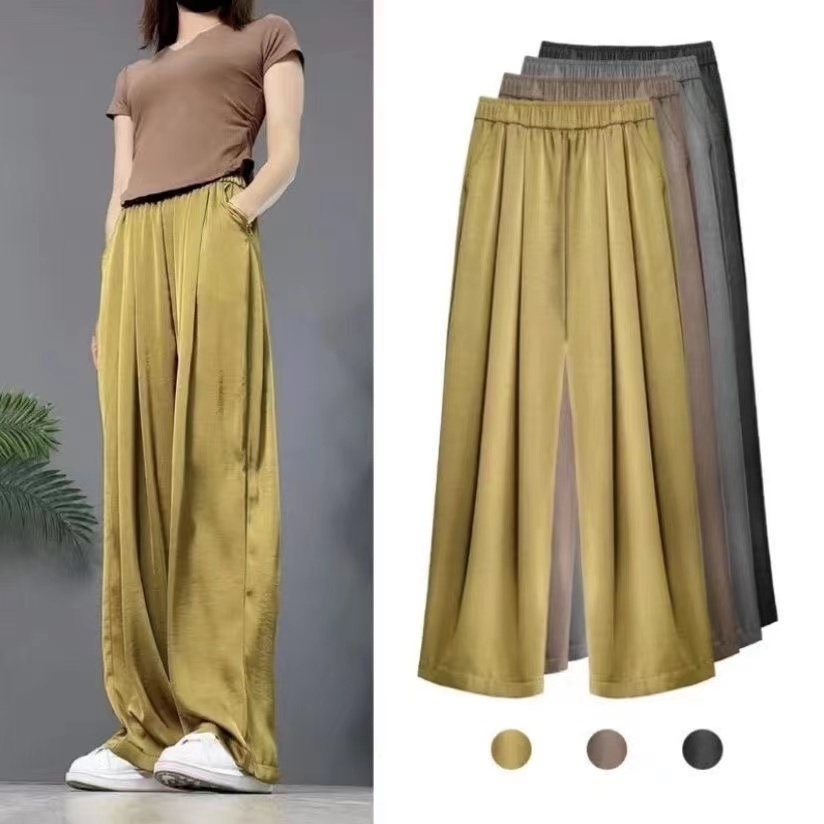 仿醋酸缎面裤子女夏季薄款大码抗皱垂坠感显瘦小个子醋酸阔腿裤女