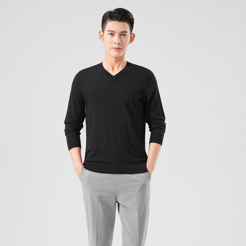 {杨子纱线}男士V领羊毛针织打底衫
