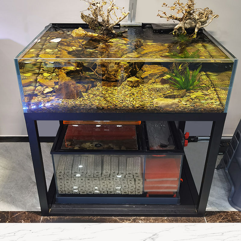 江彩方缸方形溪流缸鱼缸底滤海缸工业风极窄溪流缸背包溢流定制