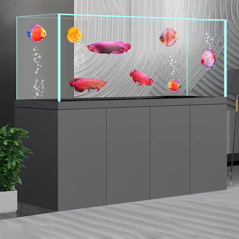 江彩缸内无管件底滤鱼缸客厅大型卓超白玻璃宁一体拉筋龙鱼缸靠墙