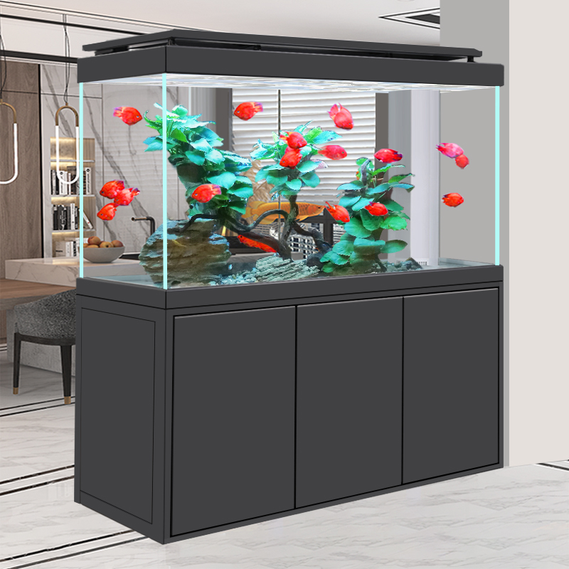 江彩鱼缸客厅大型水族箱直角溢流双底滤免换水玄关柜屏风隔断超白