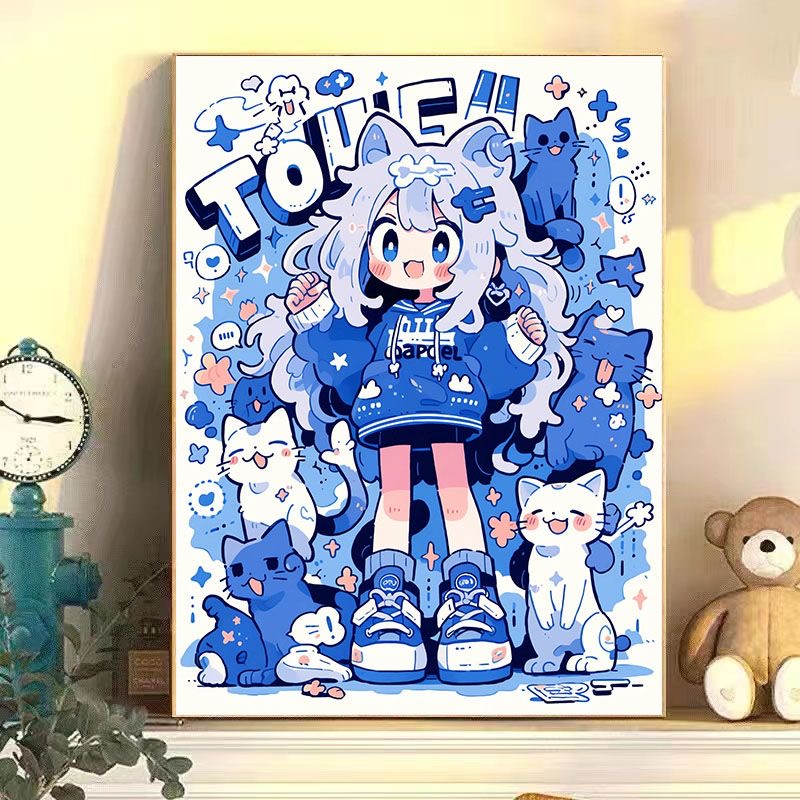 diy数字油画涂鸦少女系列手工填充填色彩色油画解压治愈系装饰画