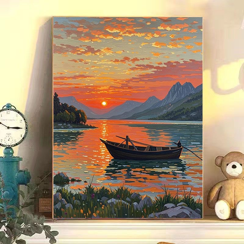 diy数字油画江河船只系列手工填充填色油画解压治愈系装饰挂画