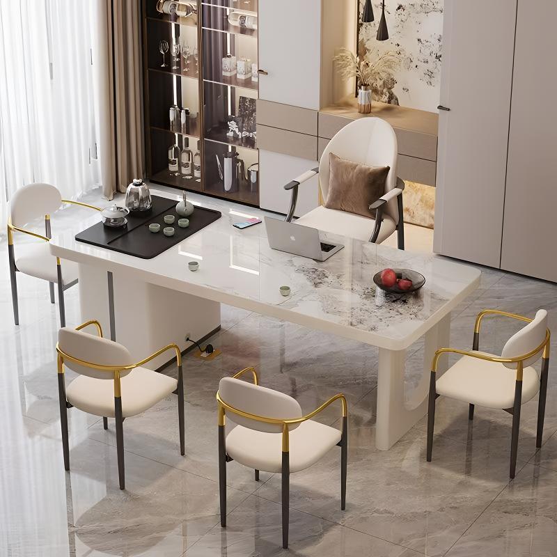 现代简约岩板茶桌奶油风办公室书桌轻奢阳台小户型家用茶台泡茶桌