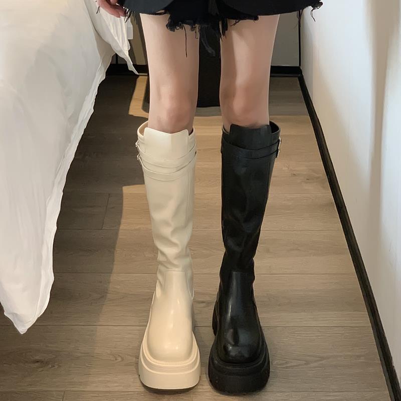 贾不假法式长靴女2023年冬季新款洋气百搭小个子厚底不过膝瘦瘦靴