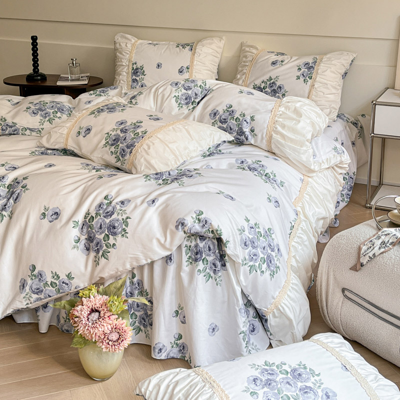 ins风高端法式纯棉床上四件套床裙款春季全棉被套小清新碎花床品4