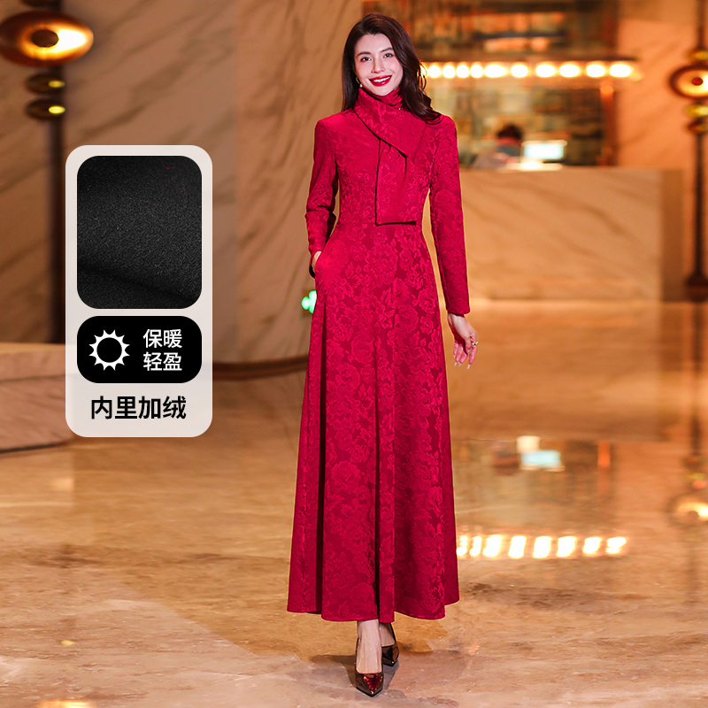 连衣裙秋冬高级感上档次加绒轻奢高端长裙轻奢长袖喜妈妈婚宴裙子