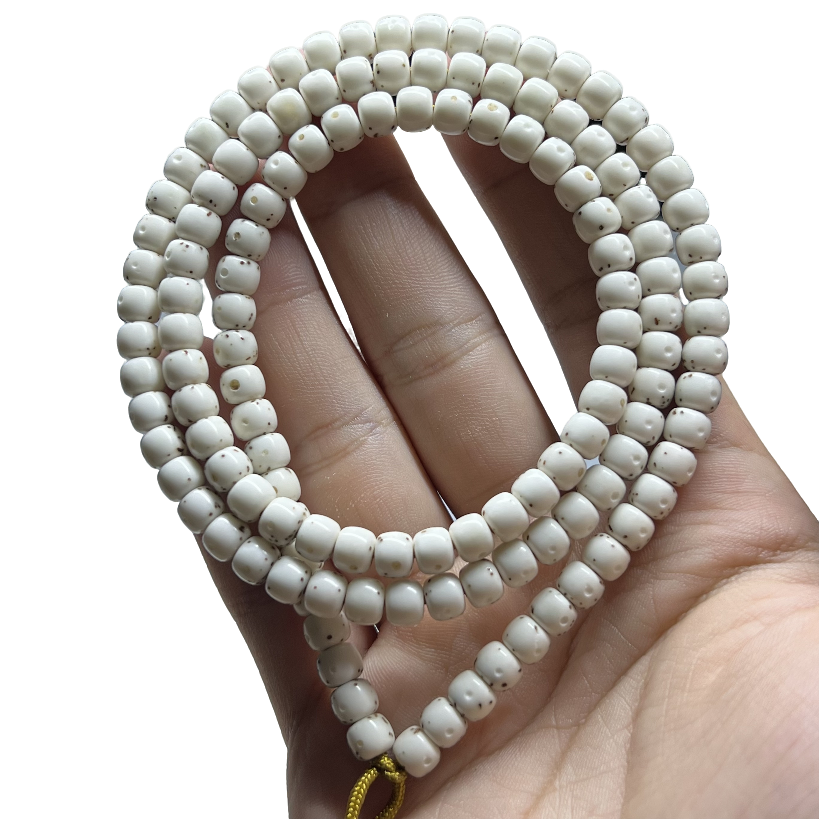 佛珠手串星月菩提海南料石玉料骨瓷白6-5桶珠正月贯穿留白细星点