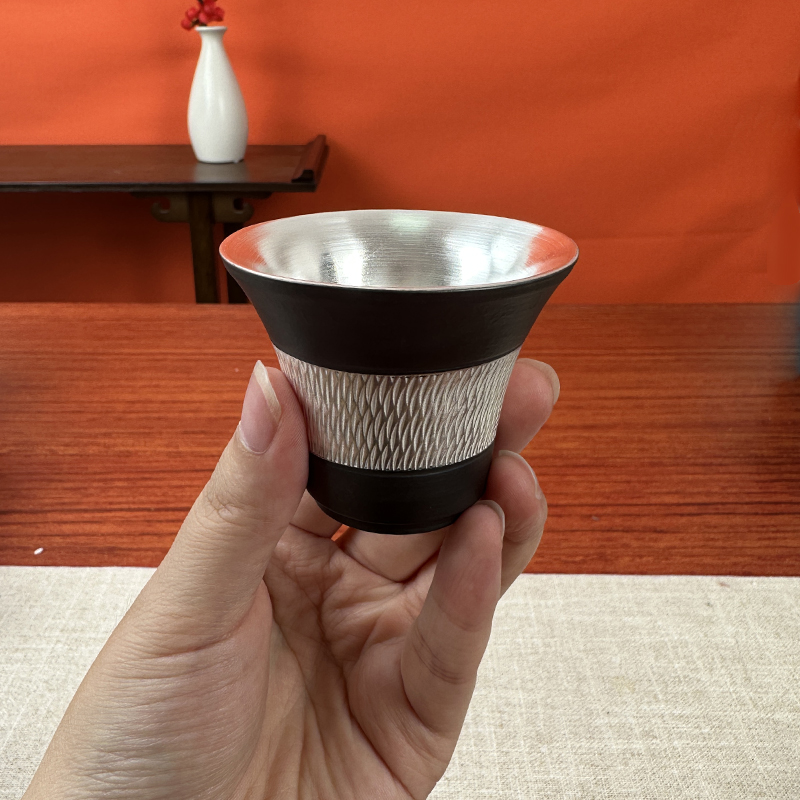 紫砂跳刀鎏银杯 茶具茶杯复古陶瓷防烫精致主人杯家用