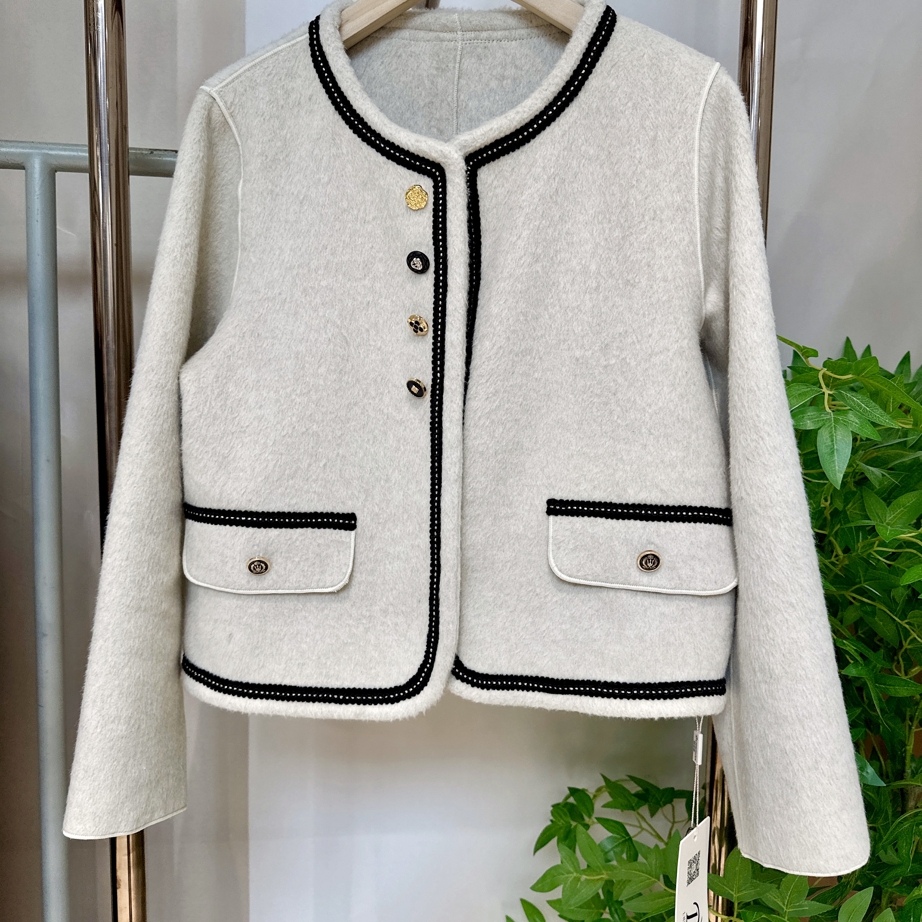 2024冬季圆领散口袖短款毛呢外套女款小香风名媛秋冬百搭LLQB733