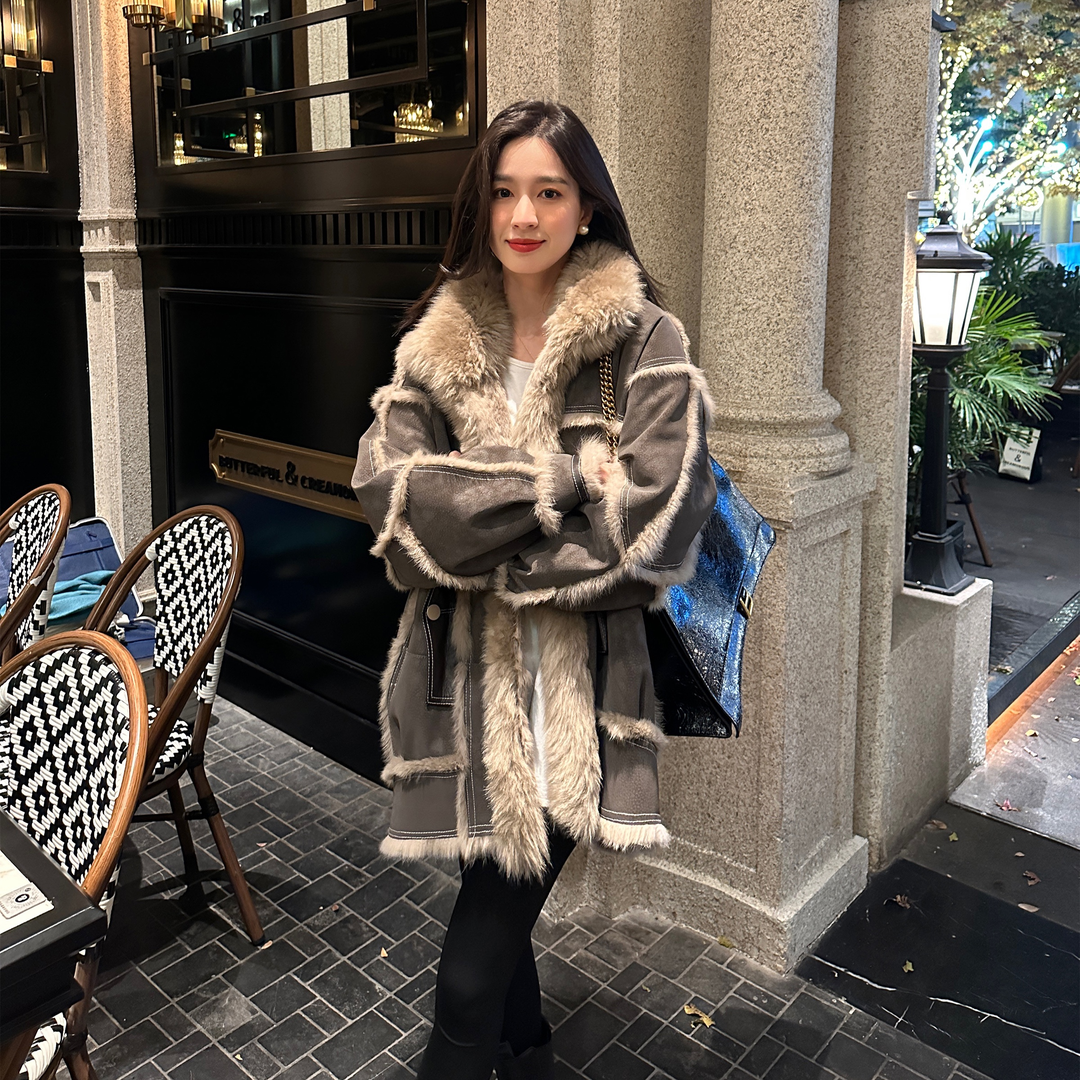 秋冬加厚毛毛外套女冬季爆款韩版显瘦时尚高级感宽松加绒大衣连帽