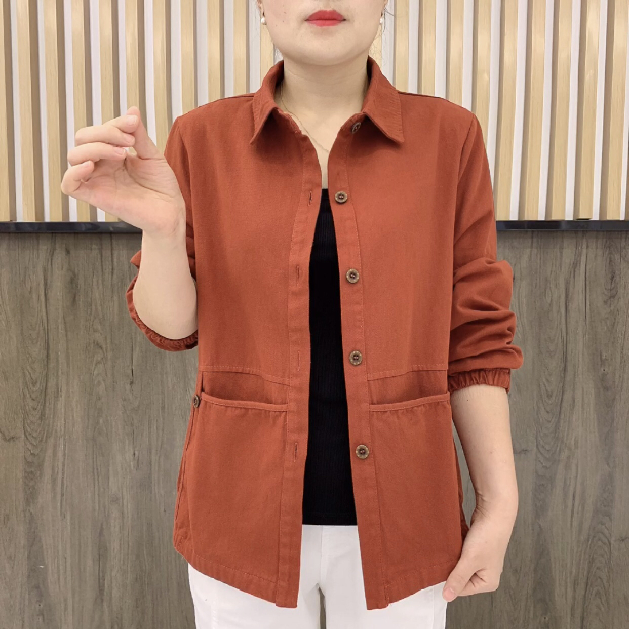 秋季新款翻领宽松水洗大口袋休闲百搭韩版时尚外套女A88