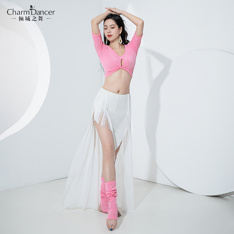 倾城之舞肚皮舞服装2023新款撞色拖尾流苏裙练功服东方舞练习班服