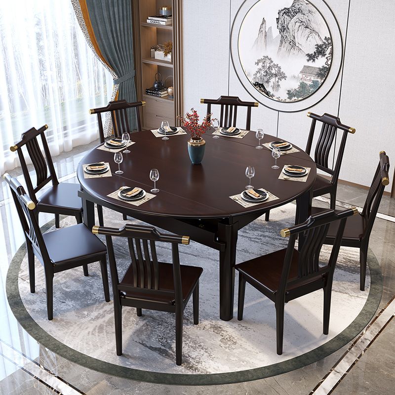 2024年新款新中式实木餐桌圆桌餐椅组合家用小户型可伸缩折叠饭桌