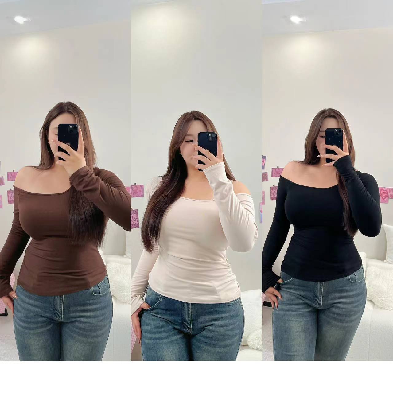 卤蛋公主【肩膀有点凉（纯色版）】大码胖mm显瘦长袖时尚百搭设计感