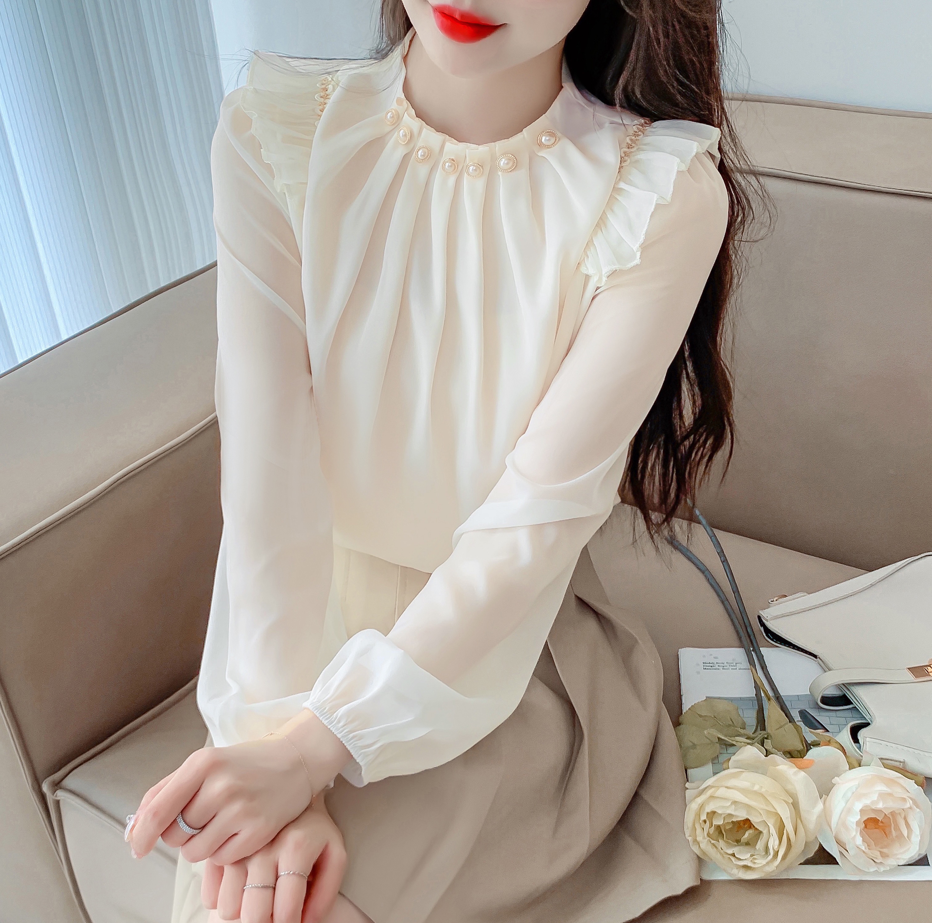立领衬衫女春装2025新款减龄设计感上衣