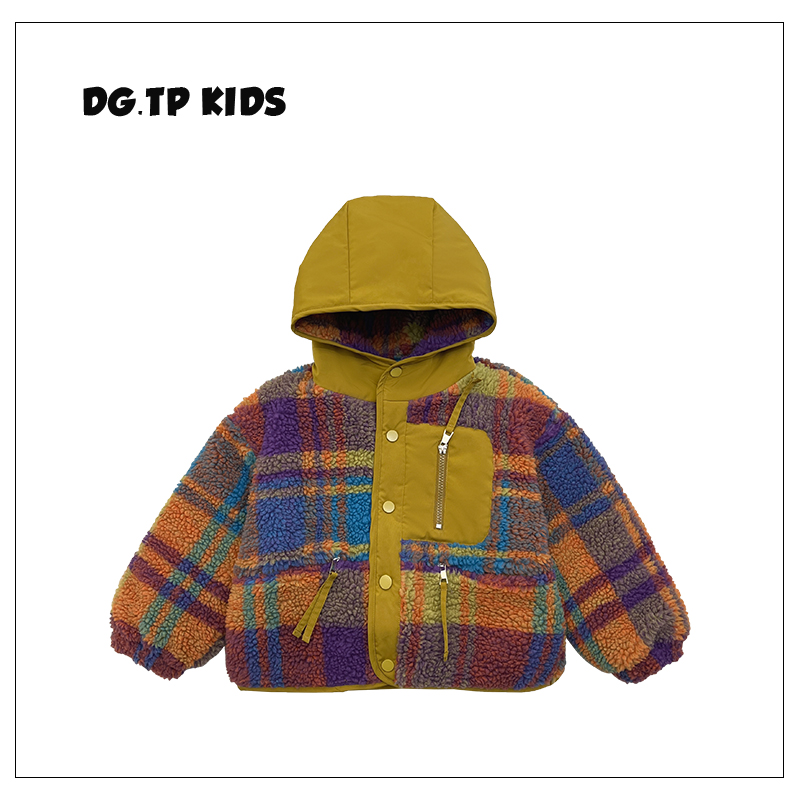 Q现货-冬装儿童彩色复古格子加厚保暖连帽外套AD0202