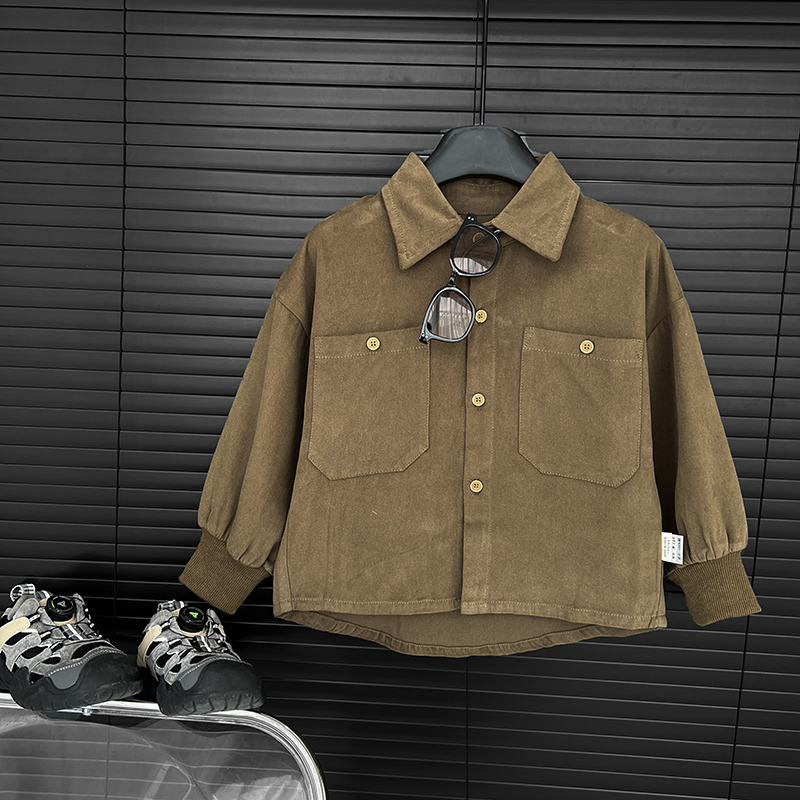 【小首尔】现货-qc8春秋装儿童韩版森系复古宽松翻领纯色衬衫AD0435